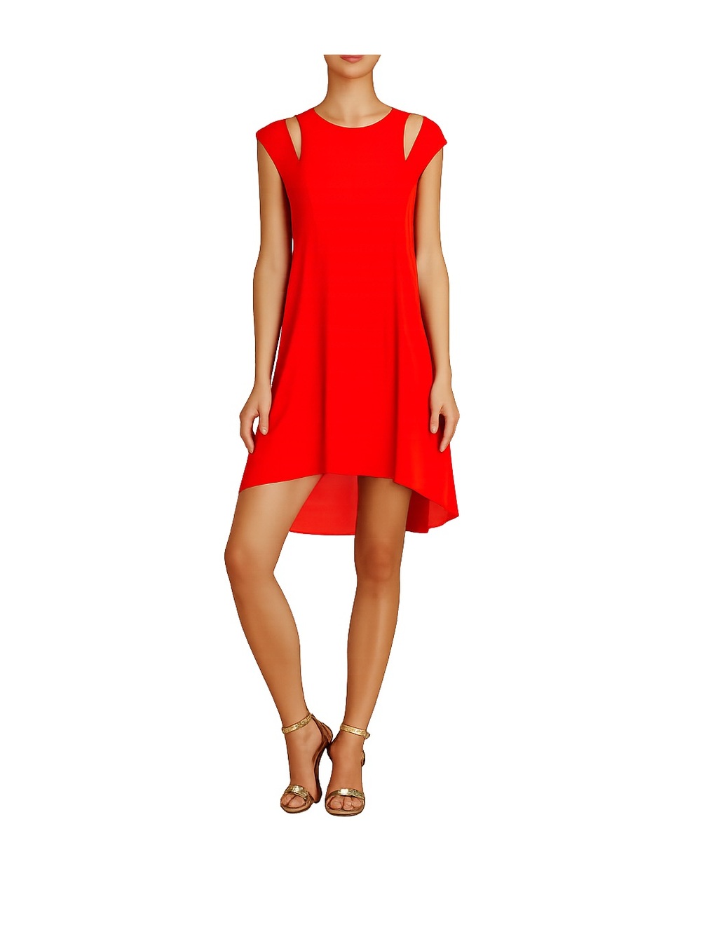 BCBGMaxAzria Stacey Red High-Low Cutout Shift Dress Size M Asymmetrical Flowy